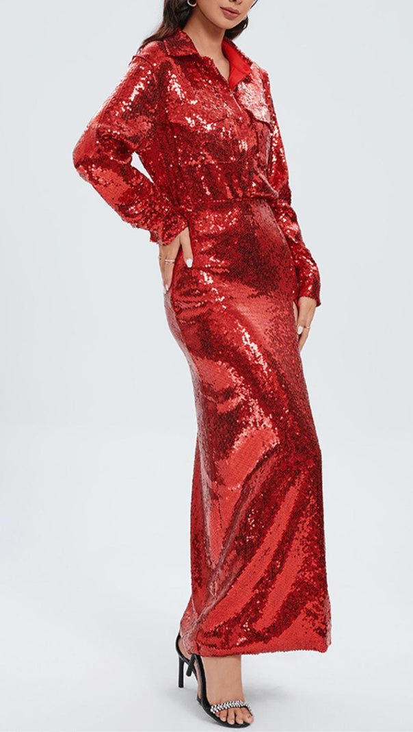 AIIZIE SEQUINED CHEST-HUGGING VEST AND HIP-HUGGING TWO-PIECE SET - product image
