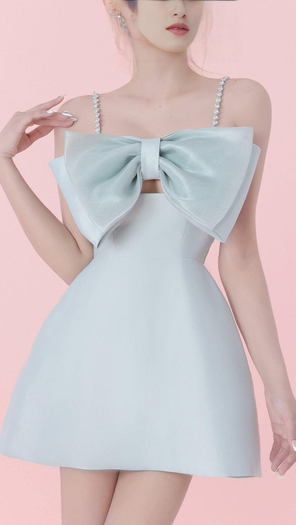 AIIZIE SLING BOW A-LINE MINI DRESS IN LIGHT BLUE - product image