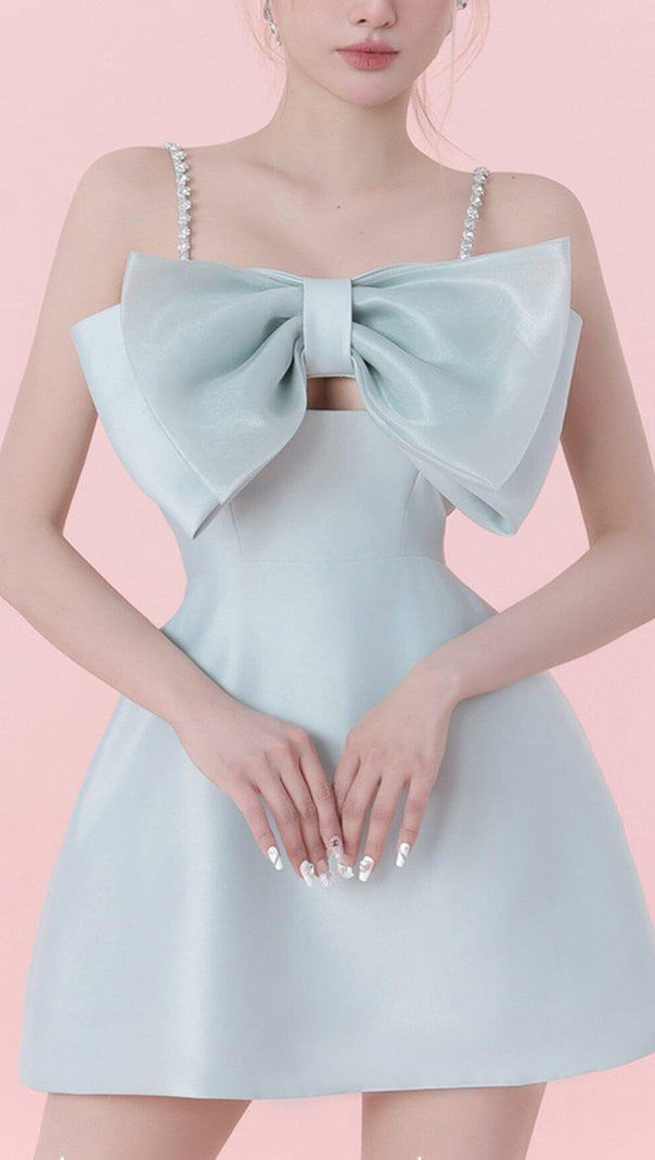 AIIZIE SLING BOW A-LINE MINI DRESS IN LIGHT BLUE - product image