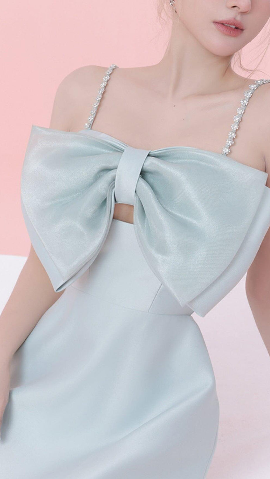 SLING BOW A-LINE MINI DRESS IN LIGHT BLUE