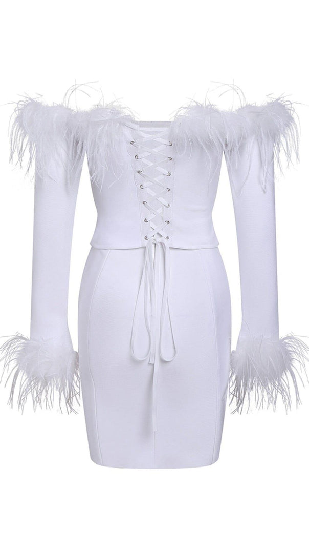 AIIZIE FEATHER CORSET MINI DRESS IN WHITE - product image
