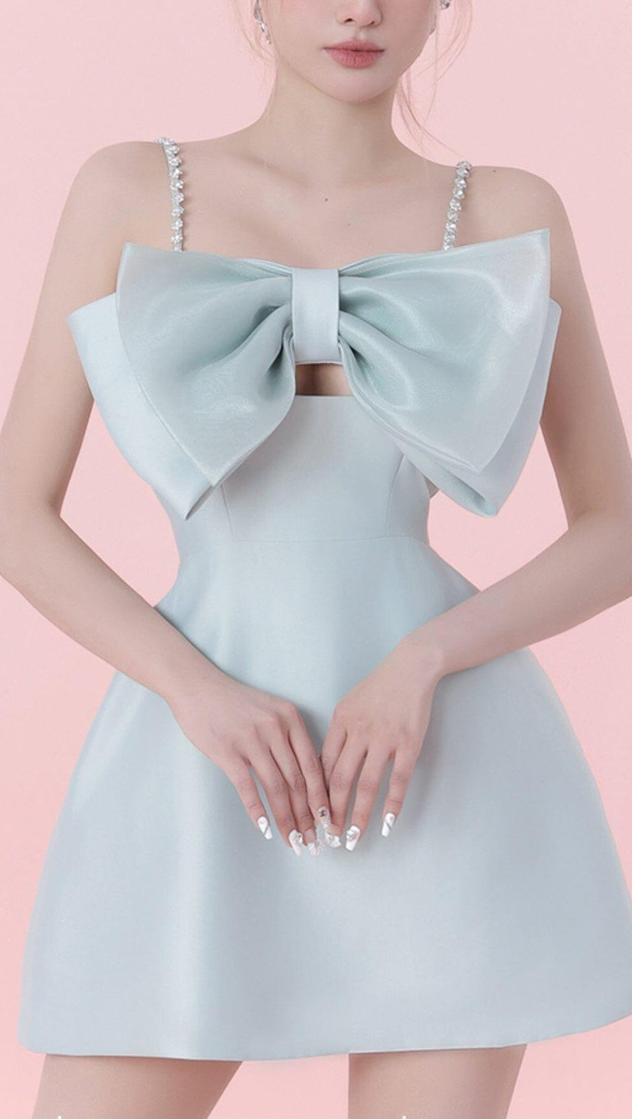 SLING BOW A-LINE MINI DRESS IN LIGHT BLUE – AIIZIE