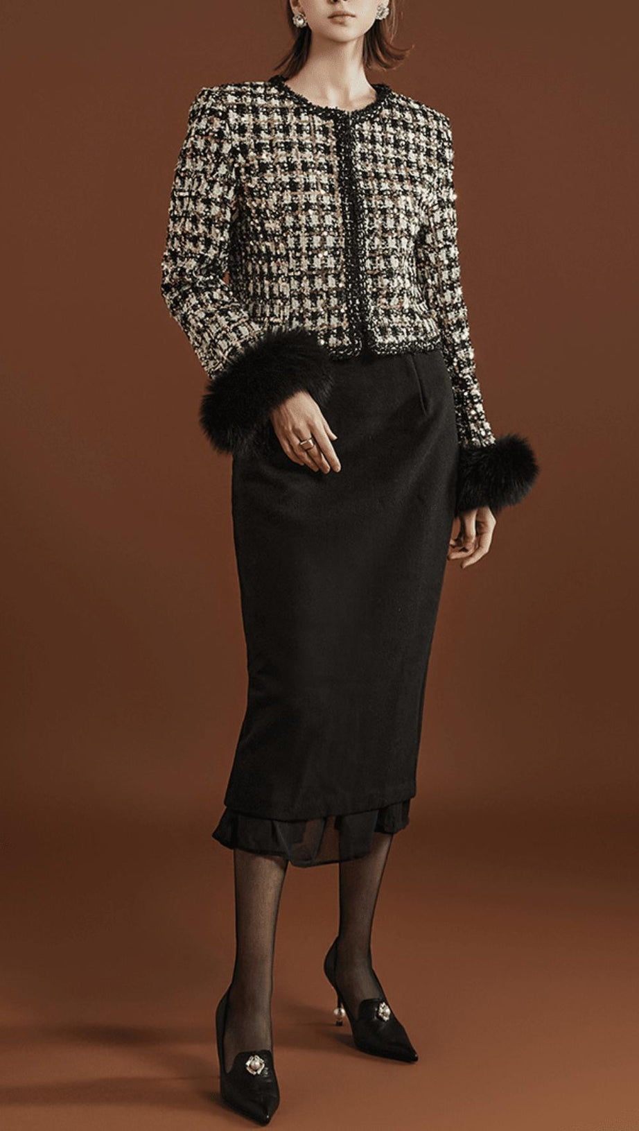 GIACCA IN PELLICCIA DI TWEED CON SPANGOL