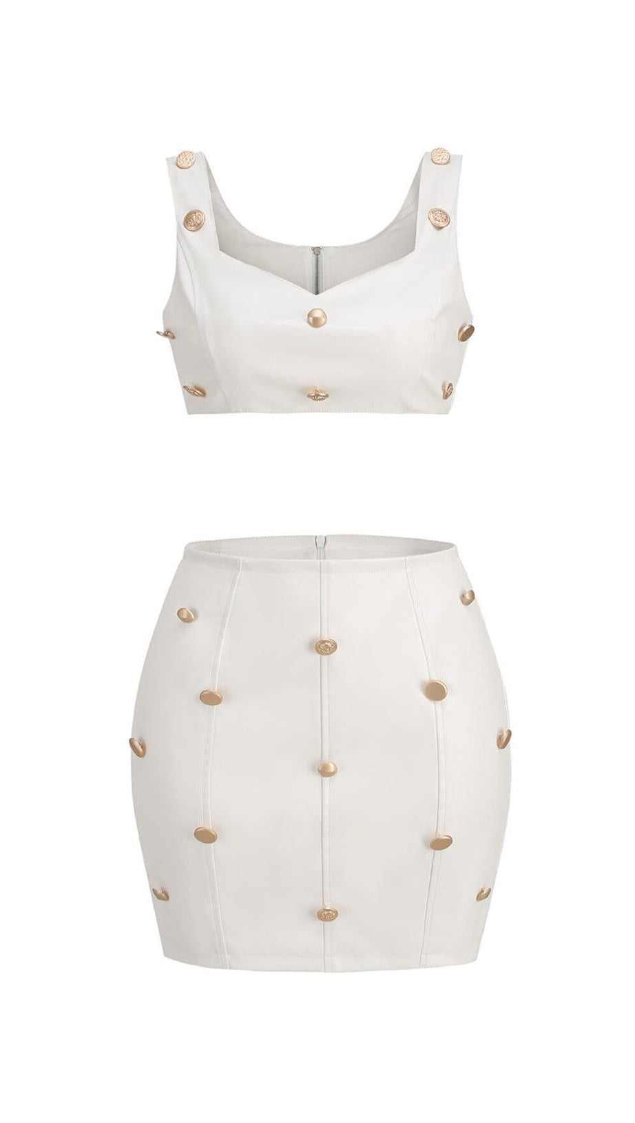 Zweiteiliger Anzug mit Knöpfen aus Leder in Weiß