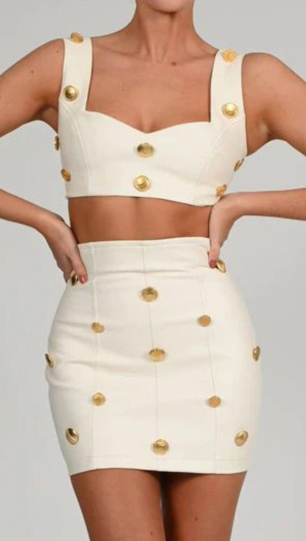 AIIZIE LEATHER BUTTON TWO PIECES SUIT IN WHITE - product image