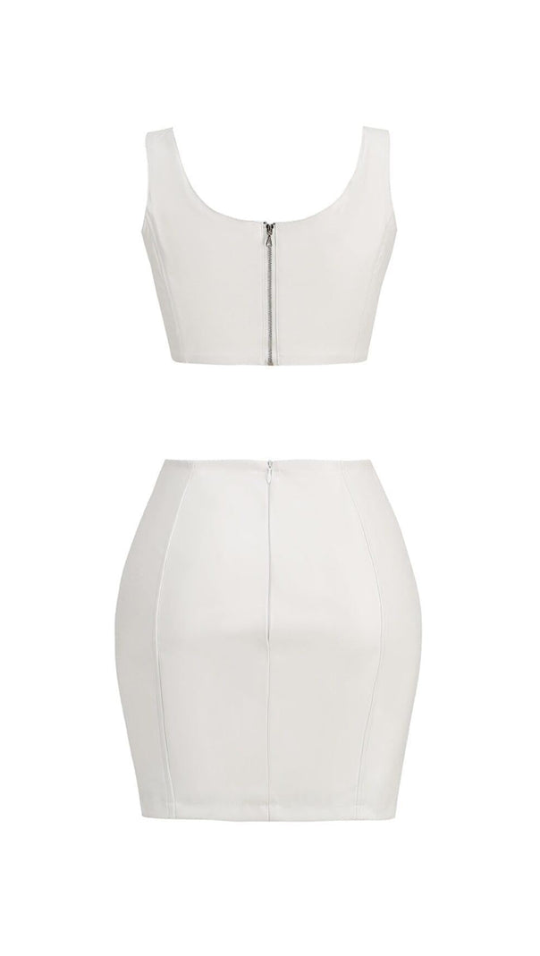 AIIZIE LEATHER BUTTON TWO PIECES SUIT IN WHITE - product image