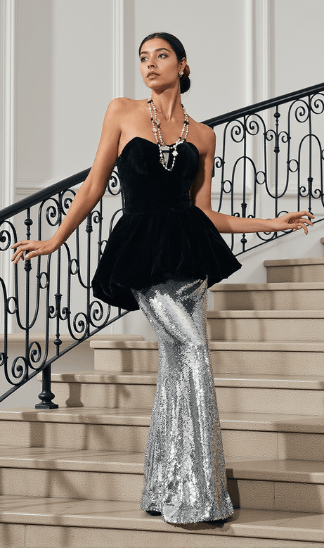 Abito da sirena in velluto patchwork Trudy