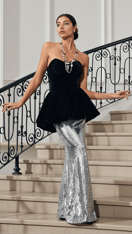Abito da sirena in velluto patchwork Trudy