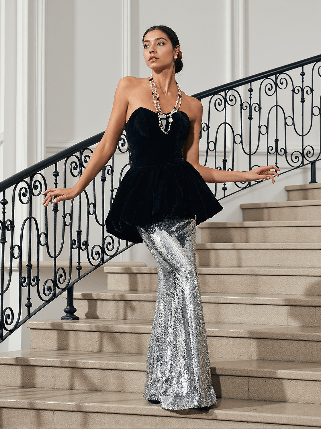 Abito da sirena in velluto patchwork Trudy
