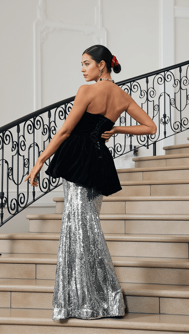AIIZIE TRUDY PATCHWORK VELVET MERMAID DRESS - product image