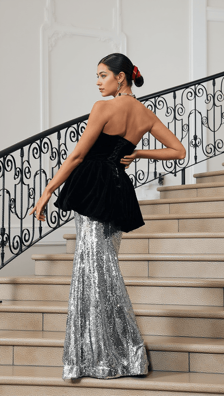 TRUDY PATCHWORK VELVET MERMAID DRESS