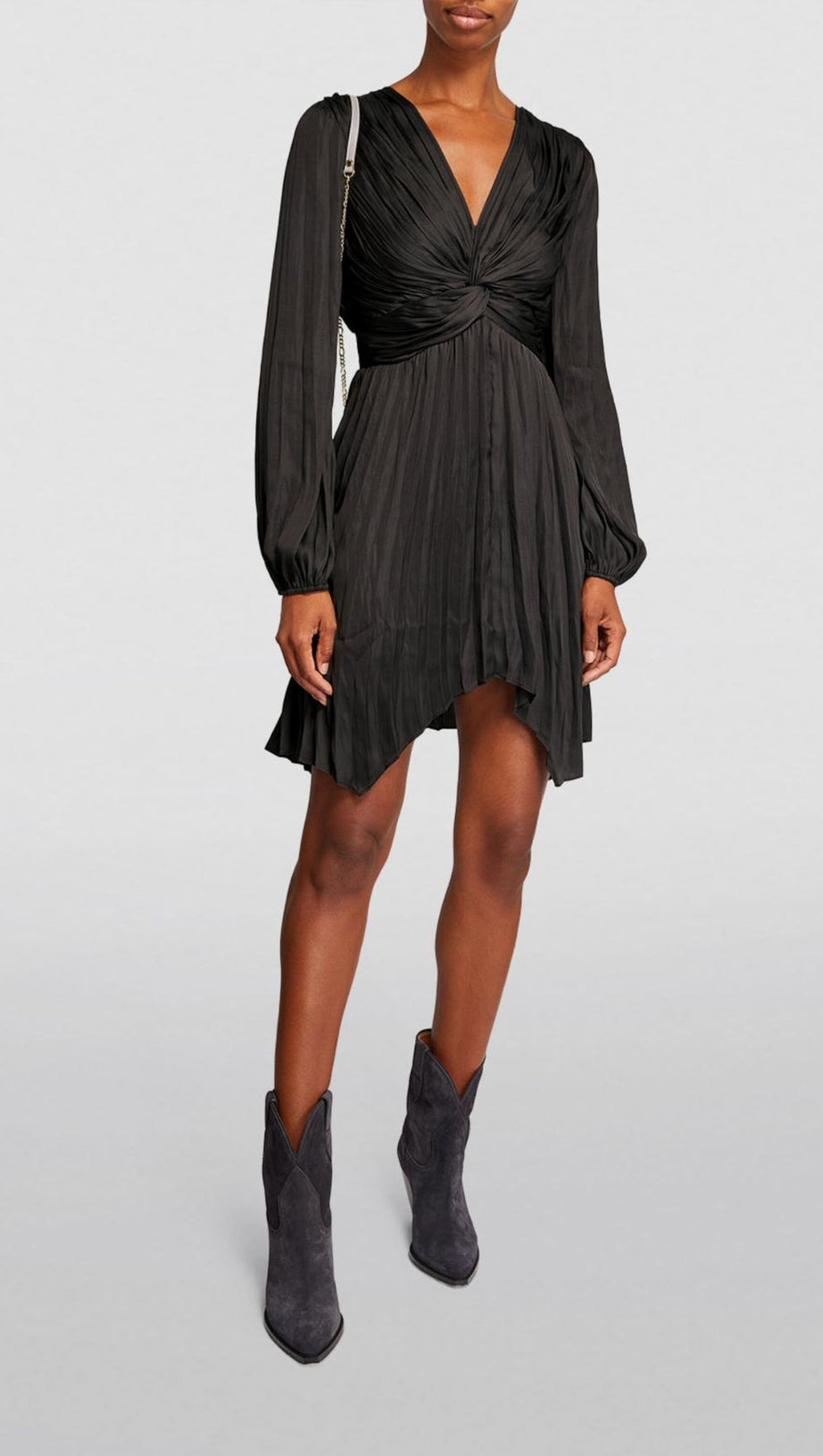 SATIN PLEATED MINI DRESS