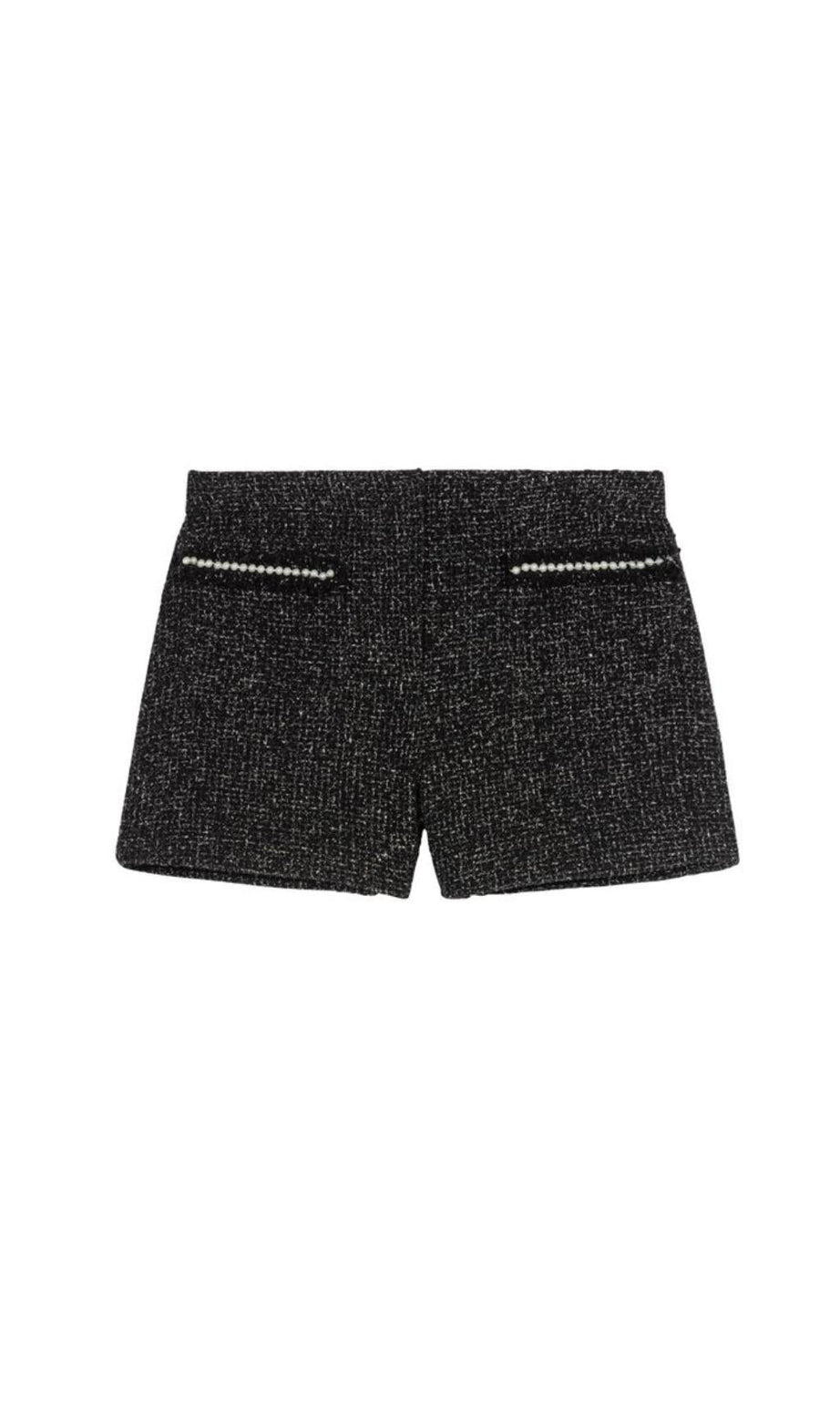 TWEED-SHORTS MIT PAILLETTEN-PERLENBESATZ 