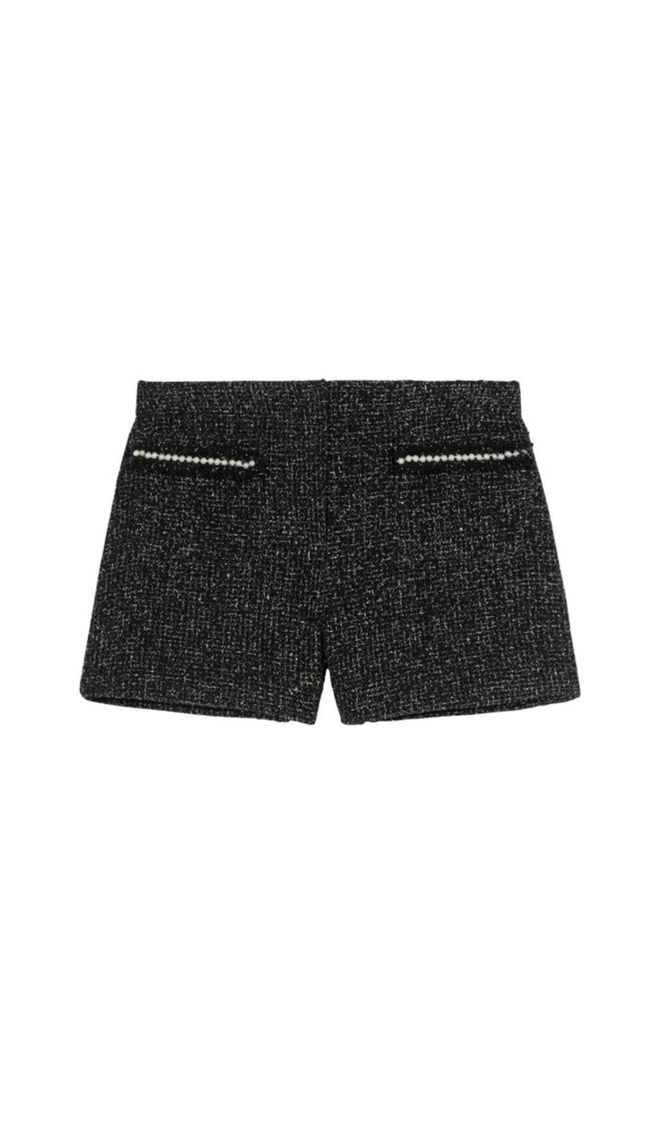 SEQUIN BEAD TRIM TWEED SHORTS
