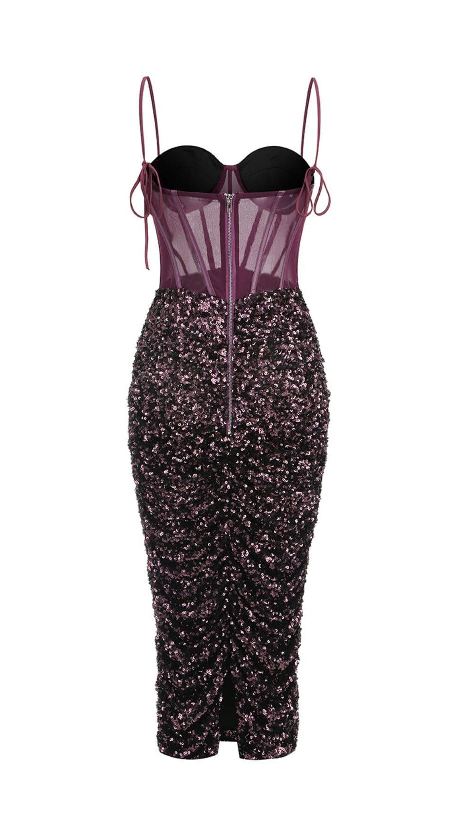 ABITO MIDI CON CORSETTO DI PAILLETTES COLOR VINO