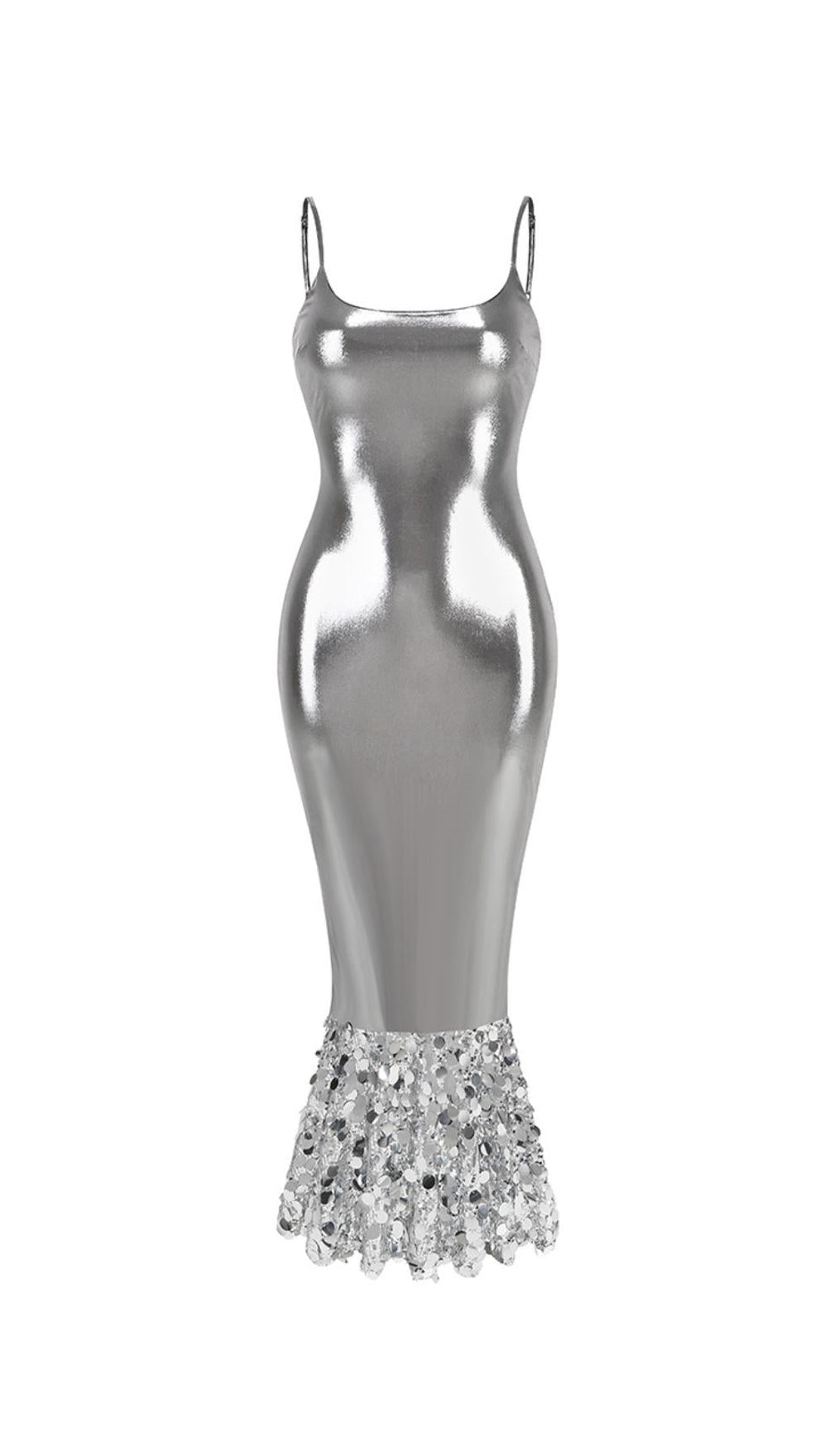 Maxikleid mit Pailletten in Silber 