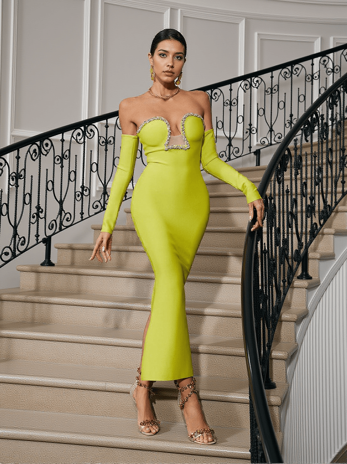 Alejandra Crystal Off Shoulder Maxikleid