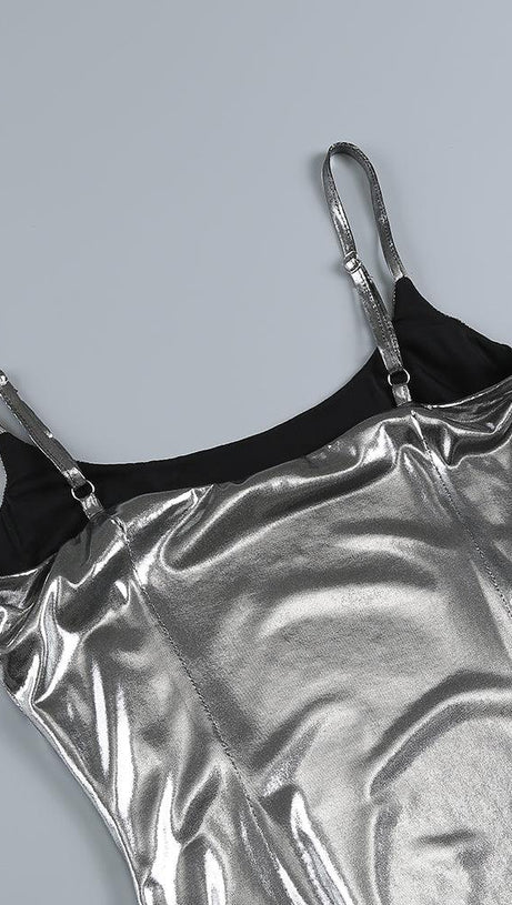 SEQUIN FLUTED MAXI DRESS IN SILVER