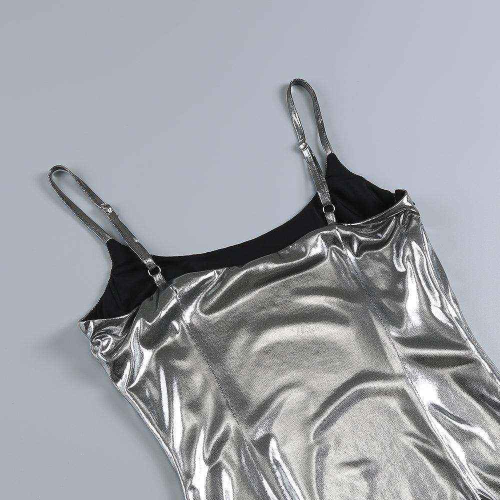AIIZIE SEQUIN FLUTED MAXI DRESS IN SILVER - product image