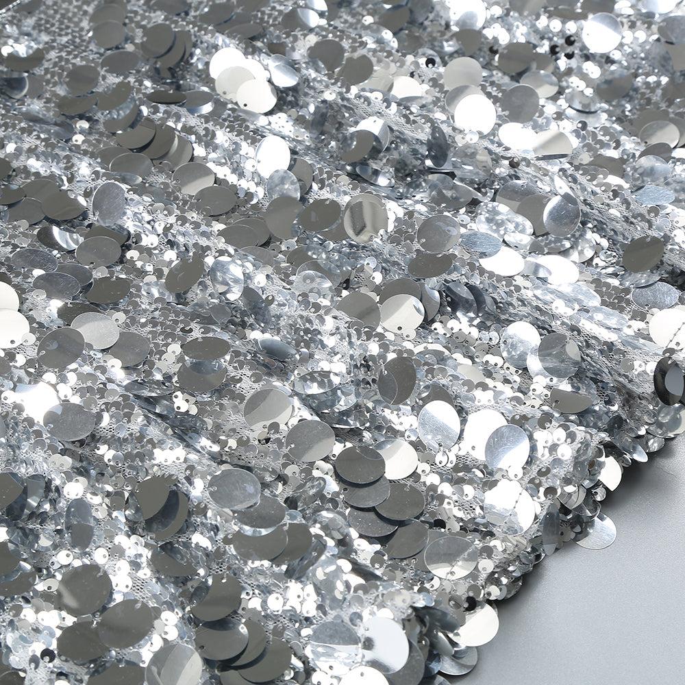 AIIZIE SEQUIN FLUTED MAXI DRESS IN SILVER - product image