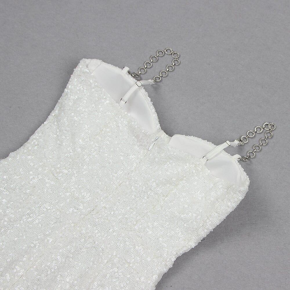 AIIZIE SEQUINED DIAMANTE STRAP FLARED JUMPSUIT WITH BELT IN WHITE - product image