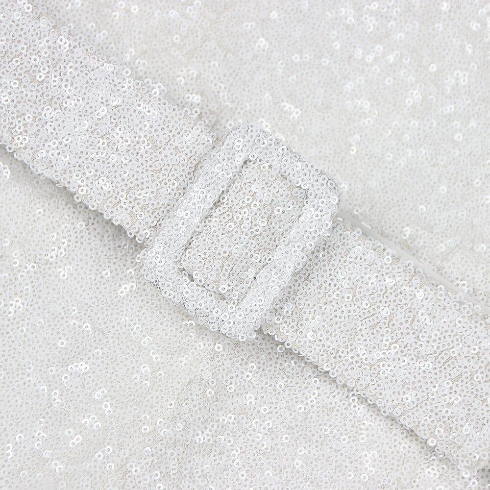 AIIZIE SEQUINED DIAMANTE STRAP FLARED JUMPSUIT WITH BELT IN WHITE - product image