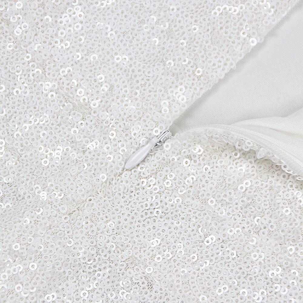 AIIZIE SEQUINED DIAMANTE STRAP FLARED JUMPSUIT WITH BELT IN WHITE - product image