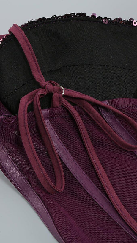 ABITO MIDI CON CORSETTO DI PAILLETTES COLOR VINO