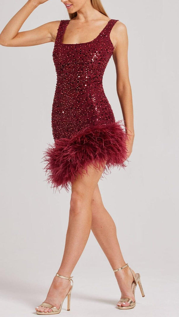 AIIZIE RED FEATHER SEQUIN DRESS - product image