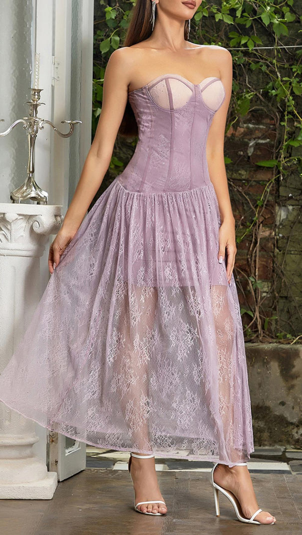 AIIZIE STRAPLESS CORSET LACE MAXI DRESS - product image