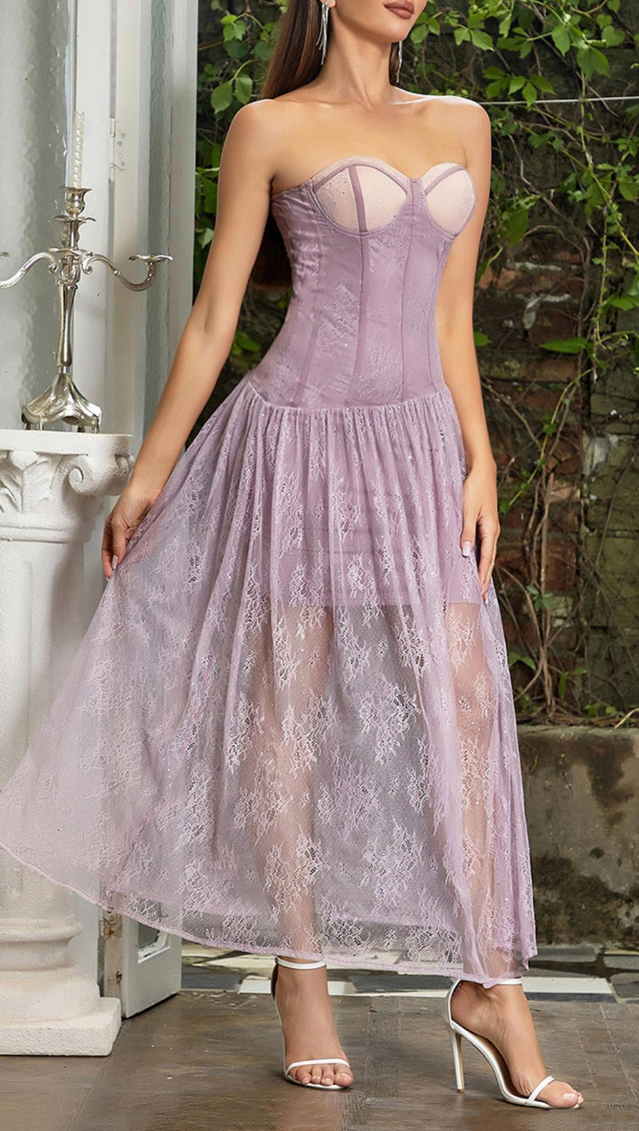 STRAPLESS CORSET LACE MAXI DRESS