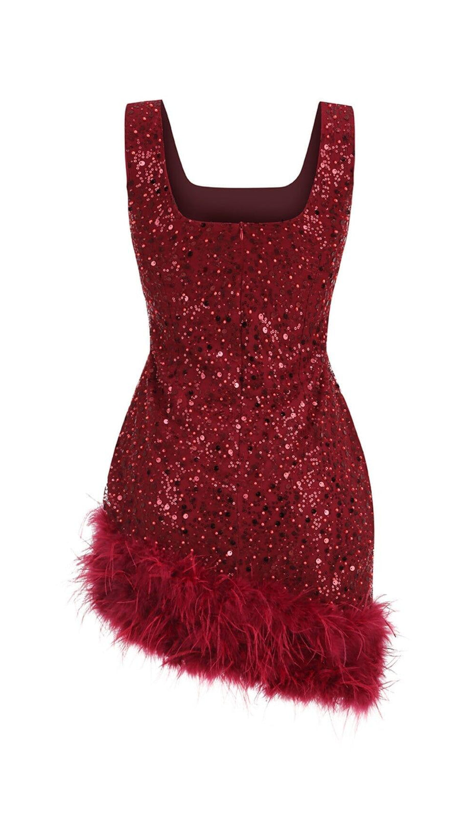 ABITO CON PIUME ROSSE E PAILLETTES