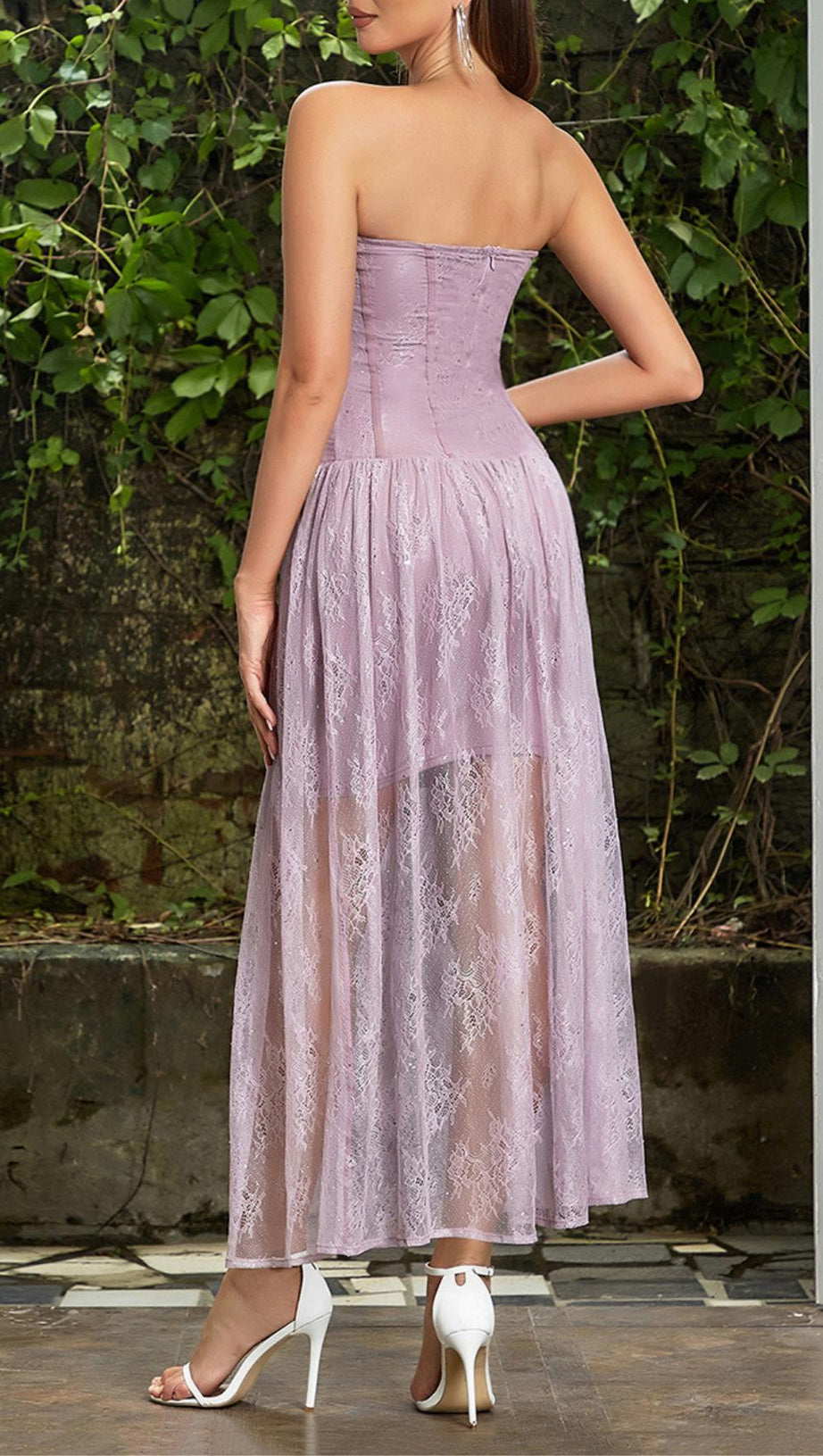 STRAPLESS CORSET LACE MAXI DRESS