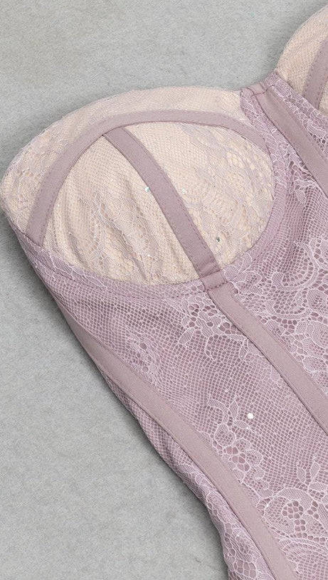 STRAPLESS CORSET LACE MAXI DRESS