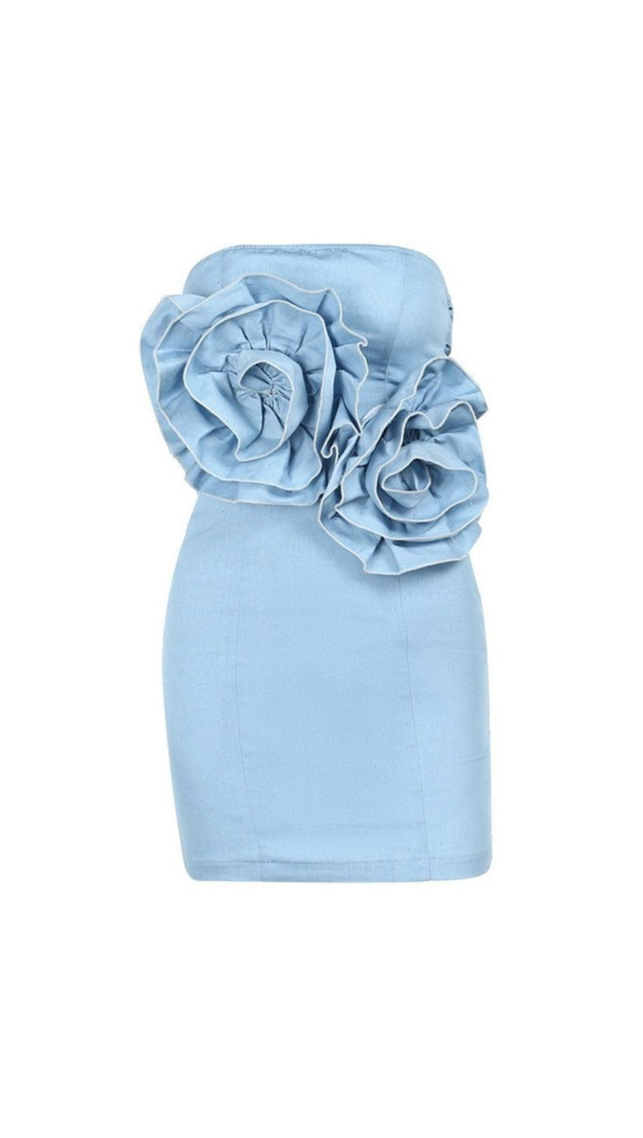 STRAPLESS FLOWER DENIM DRESS