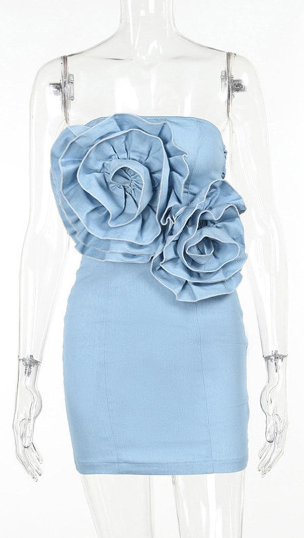 AIIZIE STRAPLESS FLOWER DENIM DRESS - product image