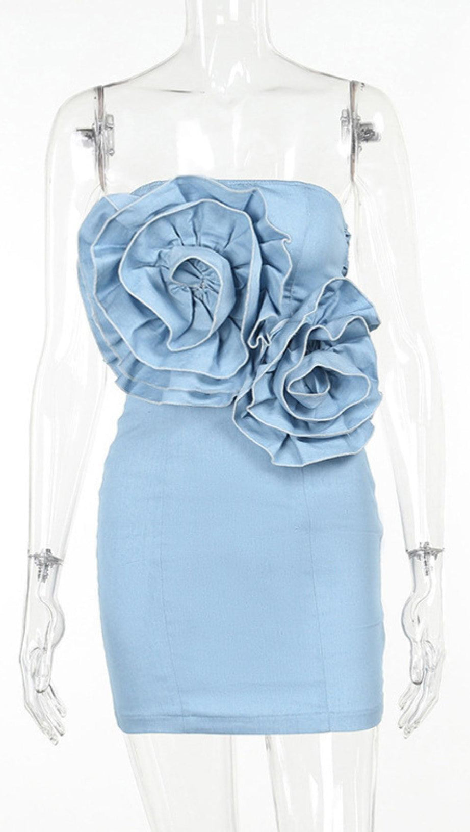 STRAPLESS FLOWER DENIM DRESS