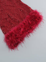 RED FEATHER SEQUIN DRESS