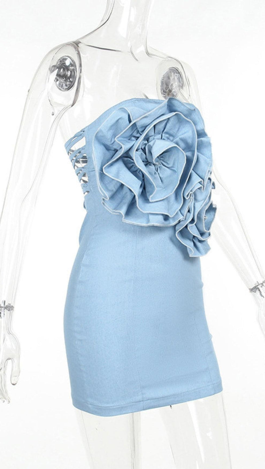 STRAPLESS FLOWER DENIM DRESS