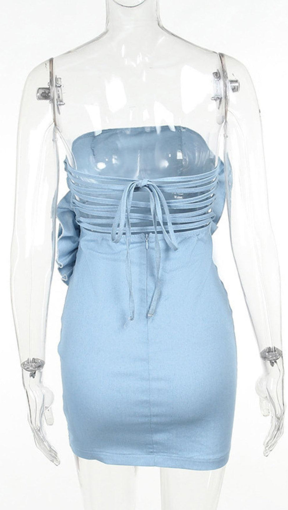 STRAPLESS FLOWER DENIM DRESS