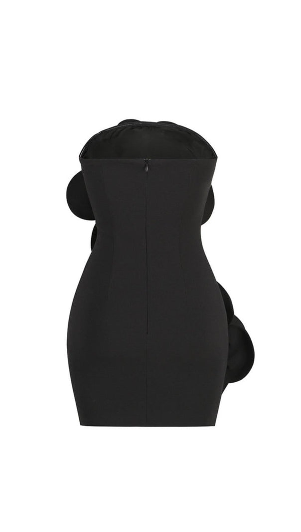 AIIZIE STRAPLESS FLOWER MINI DRESS IN BLACK - product image
