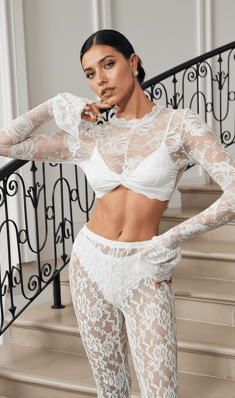 Top corto in pizzo floreale Calida bianco