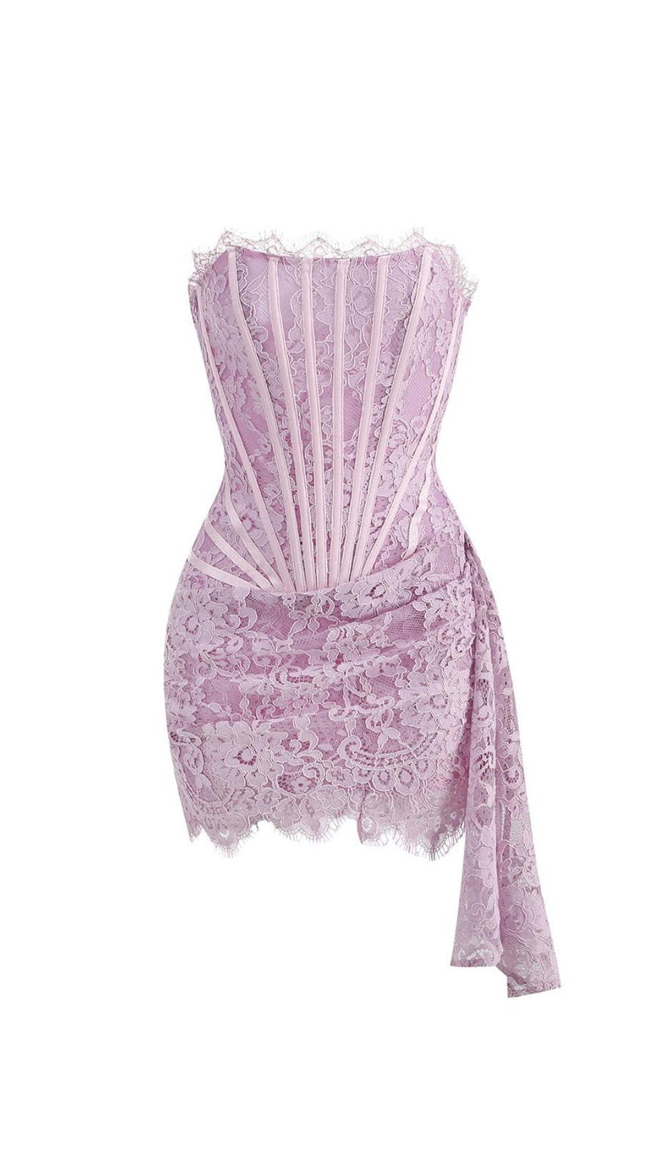 STRAPLESS LACE APPLIQUES MINI DRESS