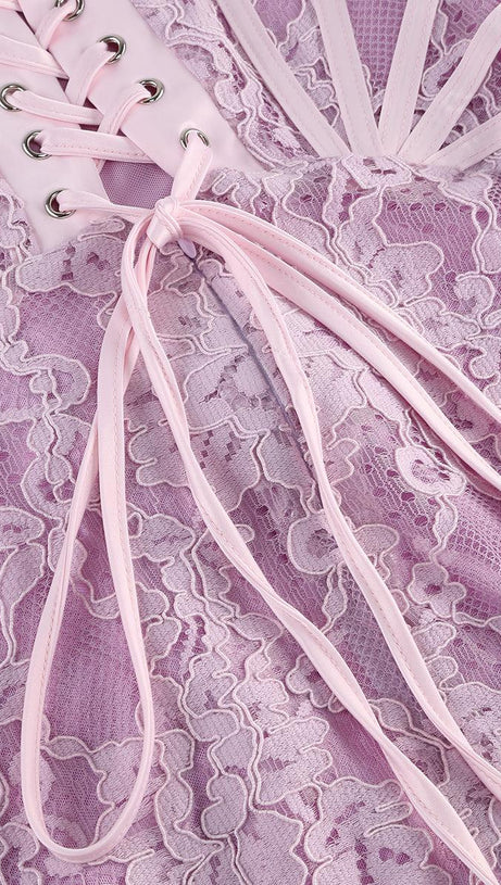 STRAPLESS LACE APPLIQUES MINI DRESS