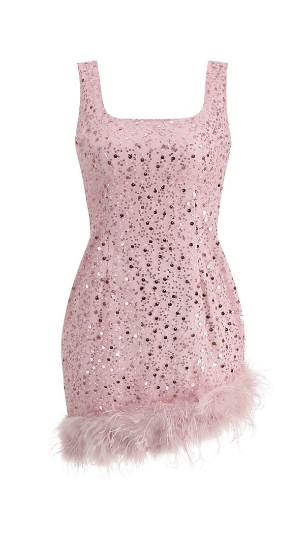 AIIZIE PINK FEATHER SEQUIN DRESS - product image