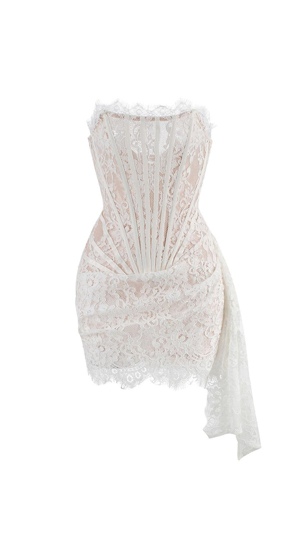 AIIZIE STRAPLESS LACE APPLIQUES MINI DRESS IN WHITE - product image