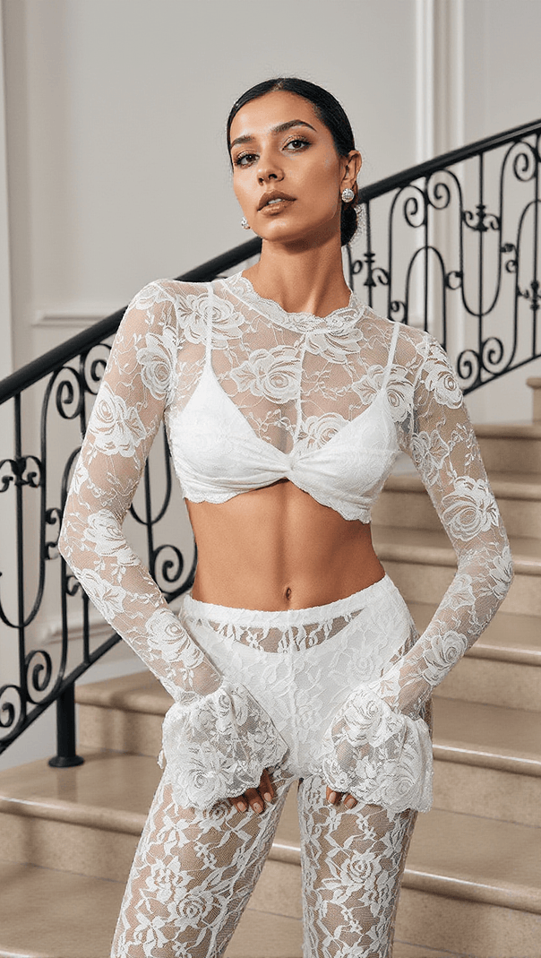 AIIZIE CALIDA FLORAL CROP LACE TOP IN WHITE - product image