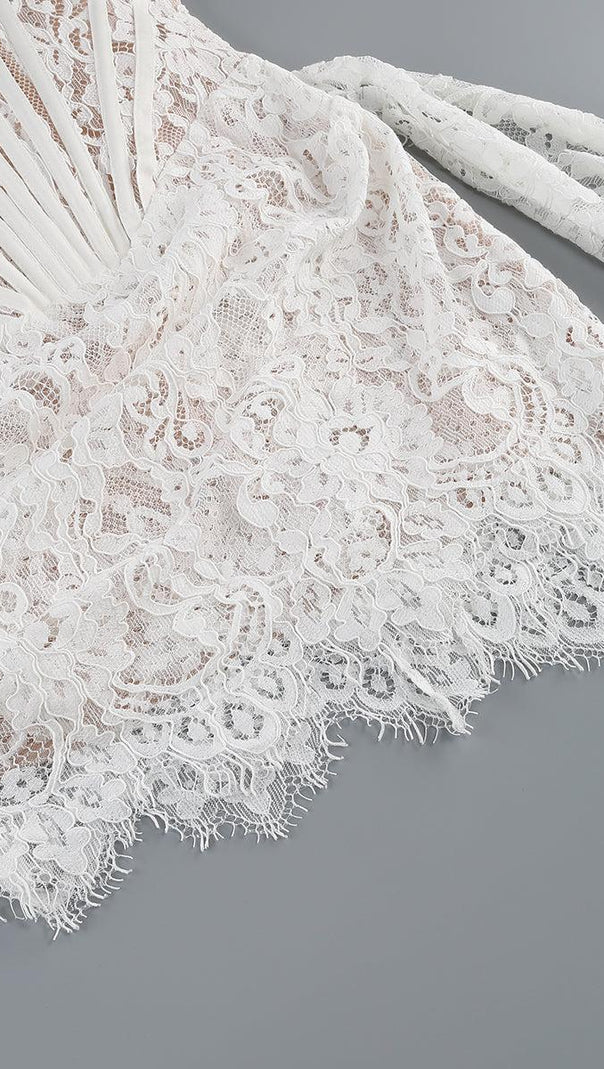 AIIZIE STRAPLESS LACE APPLIQUES MINI DRESS IN WHITE - product image