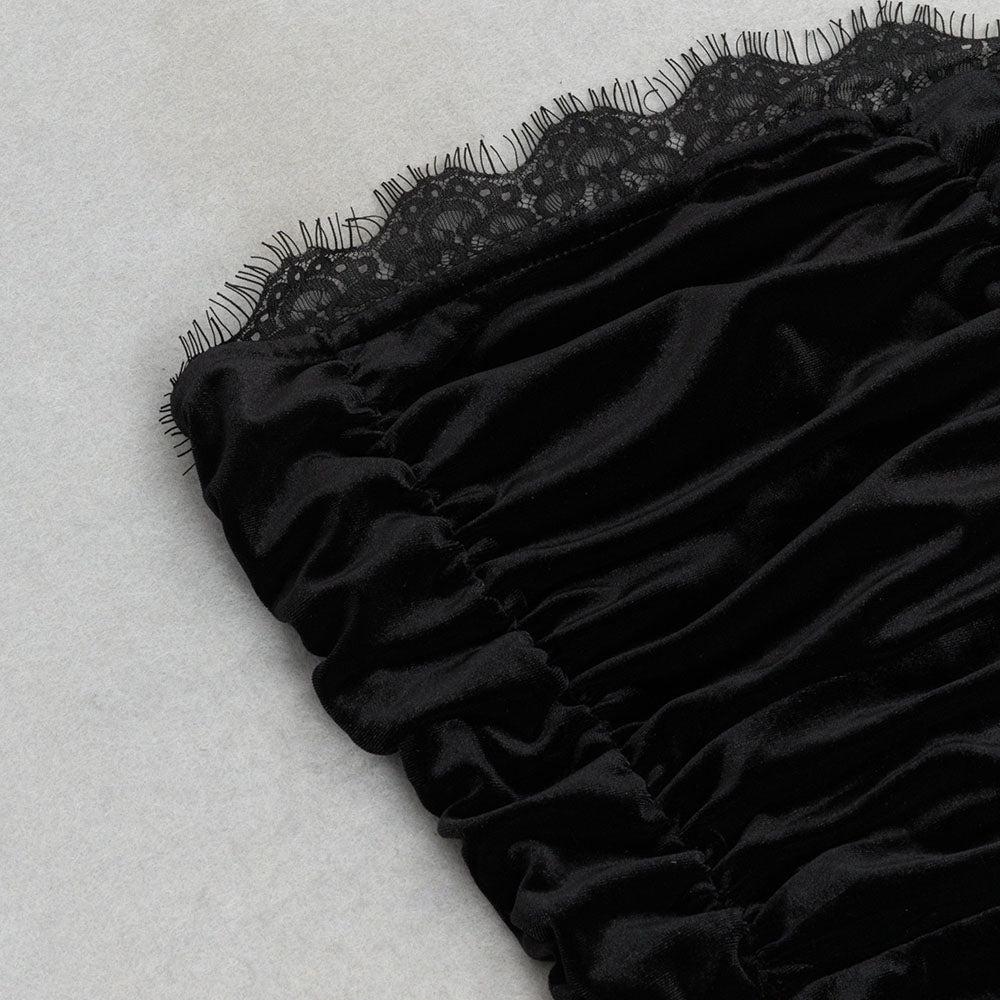 AIIZIE STRAPLESS LACE RUCHED MAXI VELVET DRESS - product image