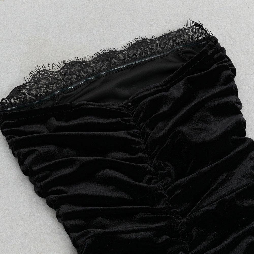 AIIZIE STRAPLESS LACE RUCHED MAXI VELVET DRESS - product image